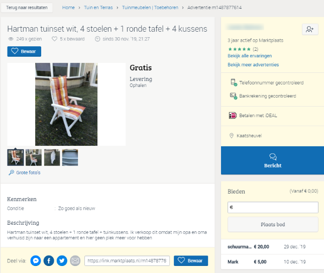 Details advertentie Marktplaats